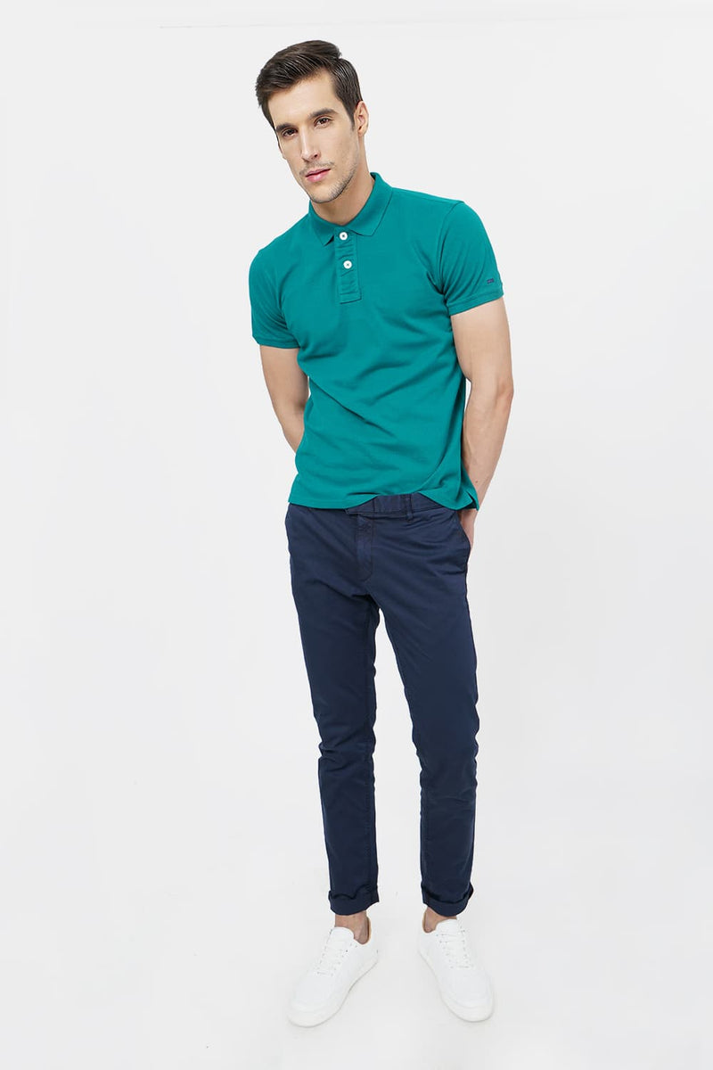 BASICS TAPERED FIT SATIN STRETCH TROUSER