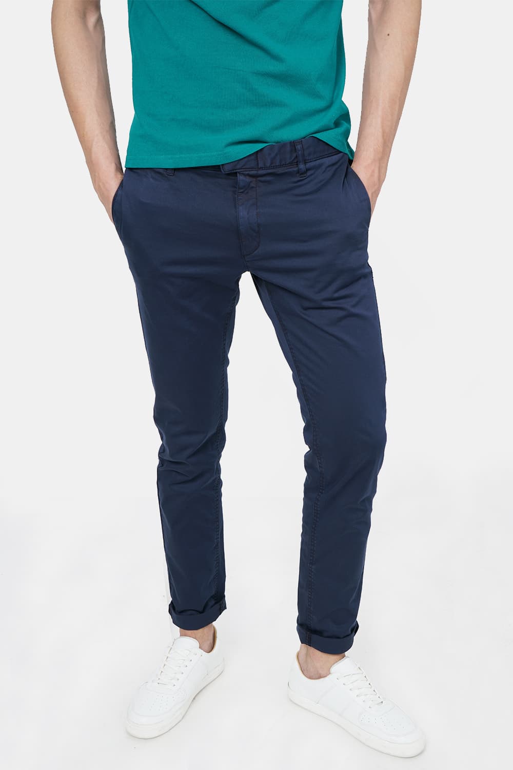 BASICS TAPERED FIT SATIN STRETCH TROUSER