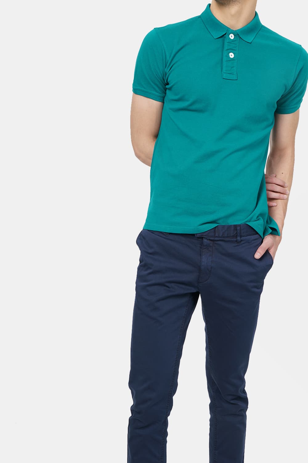 BASICS TAPERED FIT SATIN STRETCH TROUSER