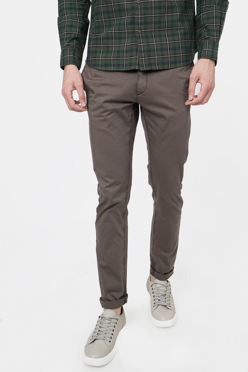 BASICS TAPERED FIT SATIN STRETCH TROUSER