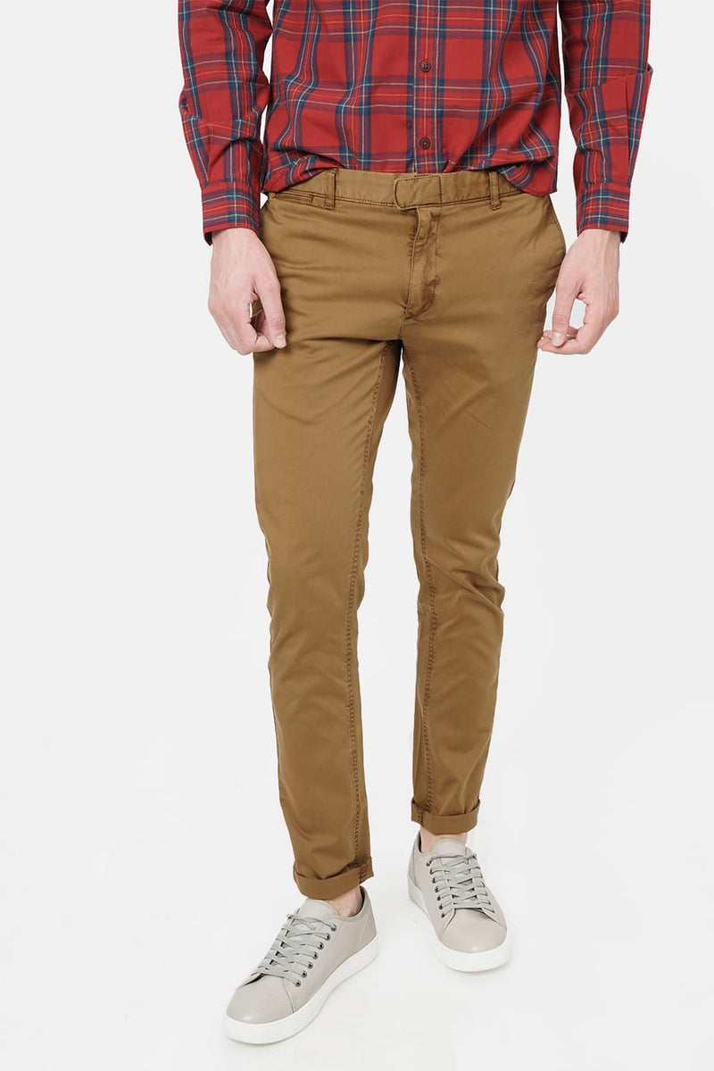 BASICS TAPERED FIT SATIN STRETCH TROUSER