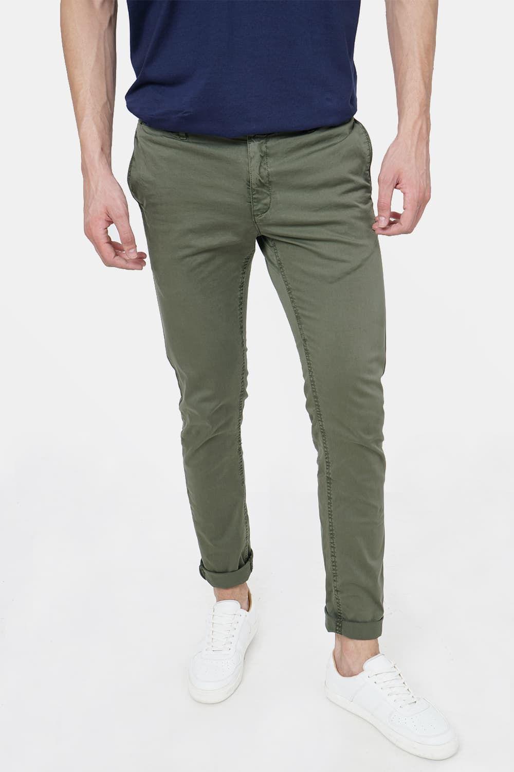 BASICS TAPERED FIT SATIN STRETCH TROUSER