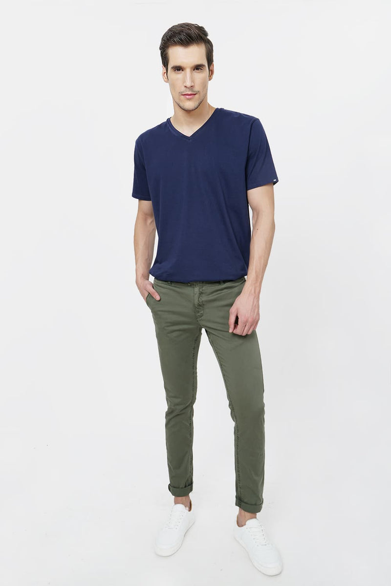 BASICS TAPERED FIT SATIN STRETCH TROUSER