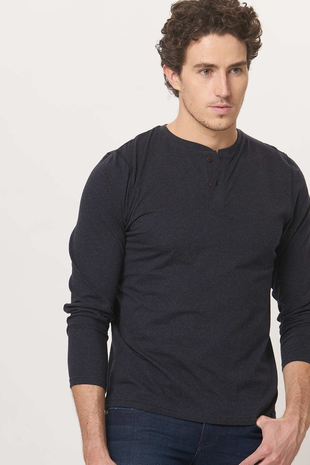 BASICS MUSCLE FIT HENLEY FULL SLEEVE T.SHIRT