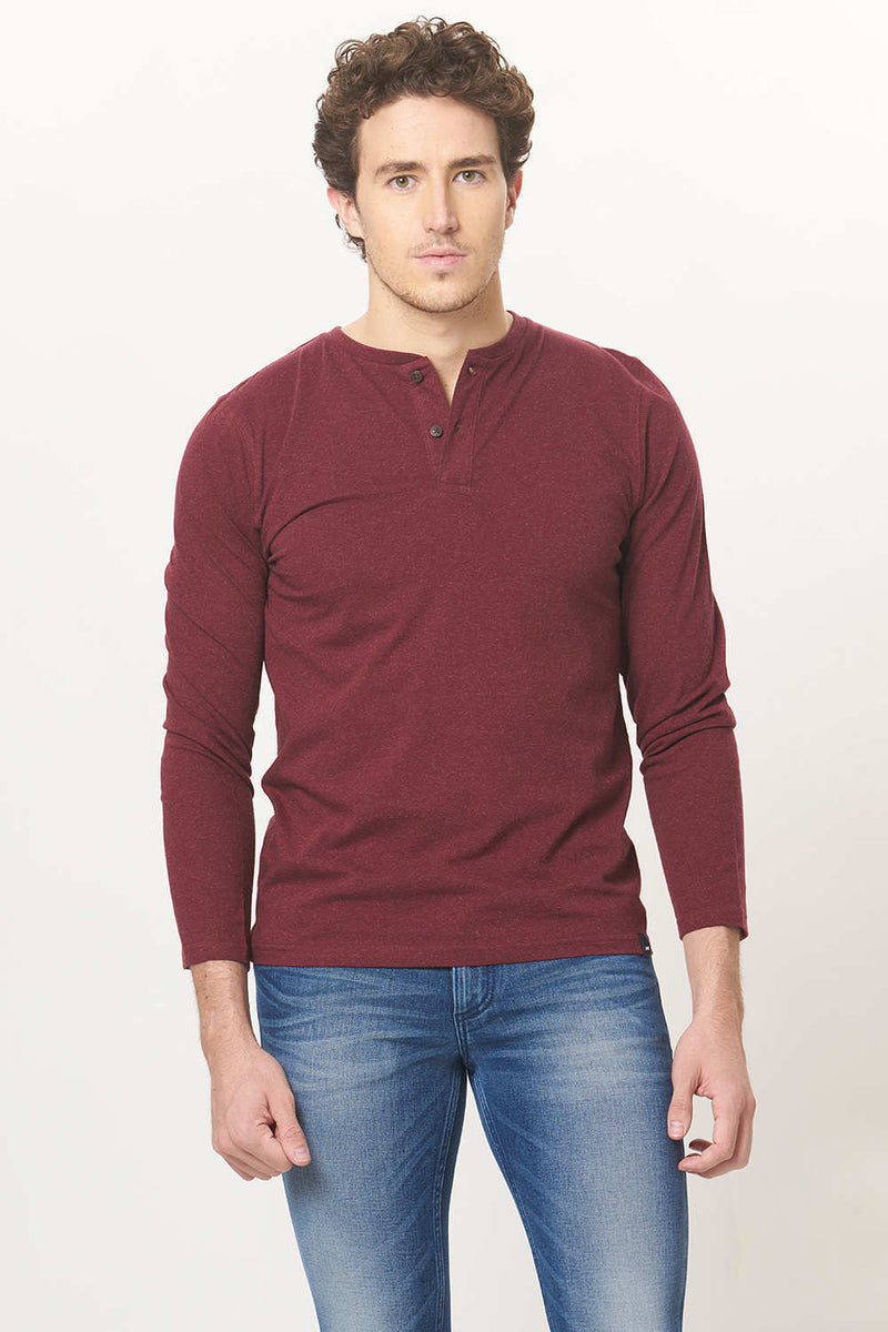 BASICS MUSCLE FIT HENLEY FULL SLEEVE T.SHIRT