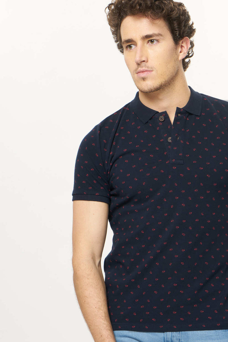 BASICS MUSCLE FIT PRINTED POLO T.SHIRT