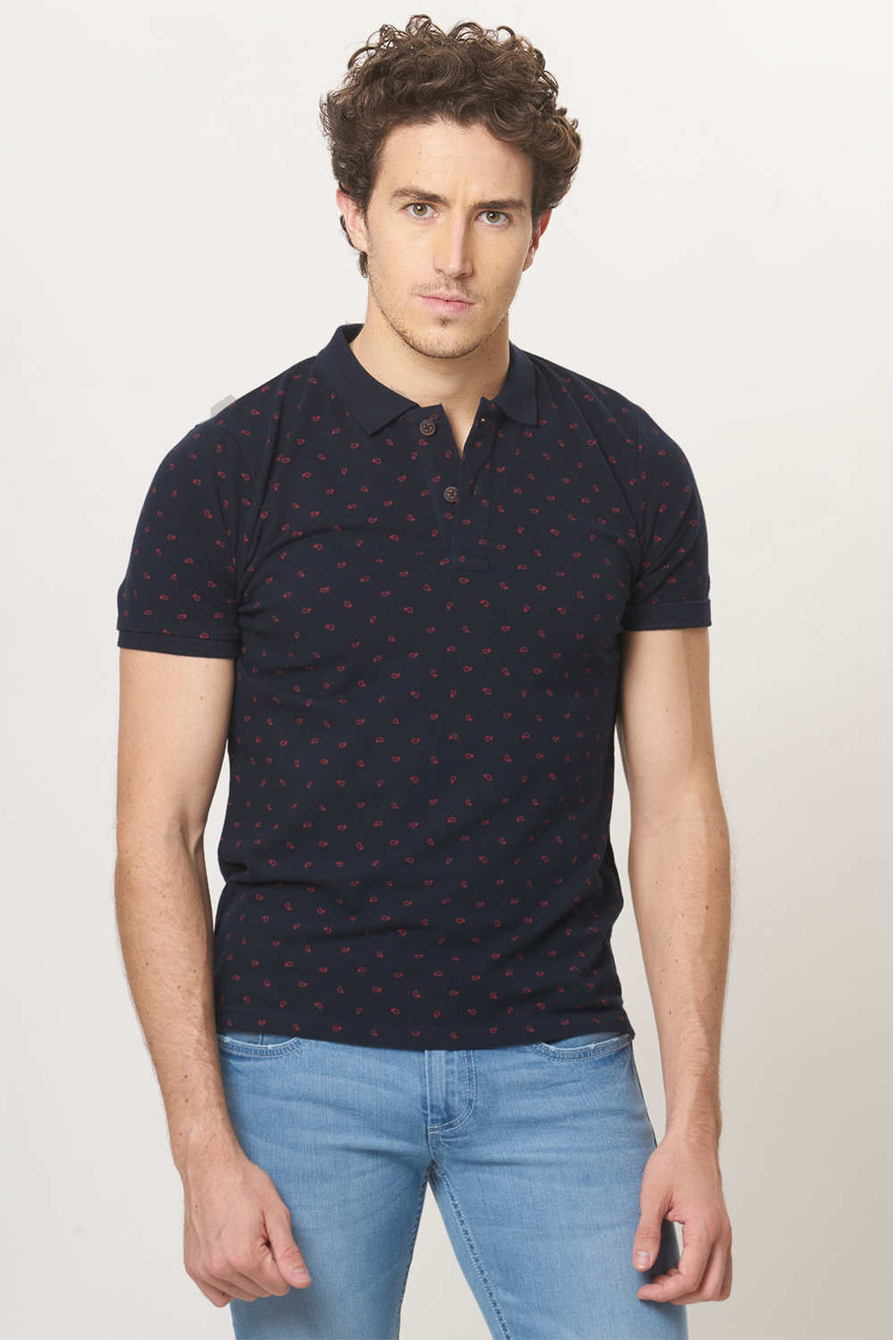 BASICS MUSCLE FIT PRINTED POLO T.SHIRT