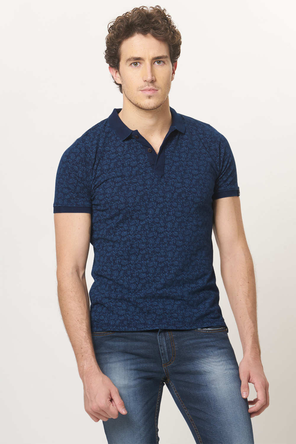 BASICS MUSCLE FIT PRINTED POLO T.SHIRT