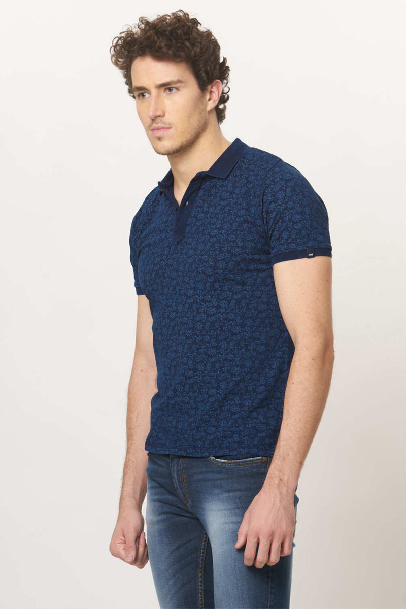 BASICS MUSCLE FIT PRINTED POLO T.SHIRT