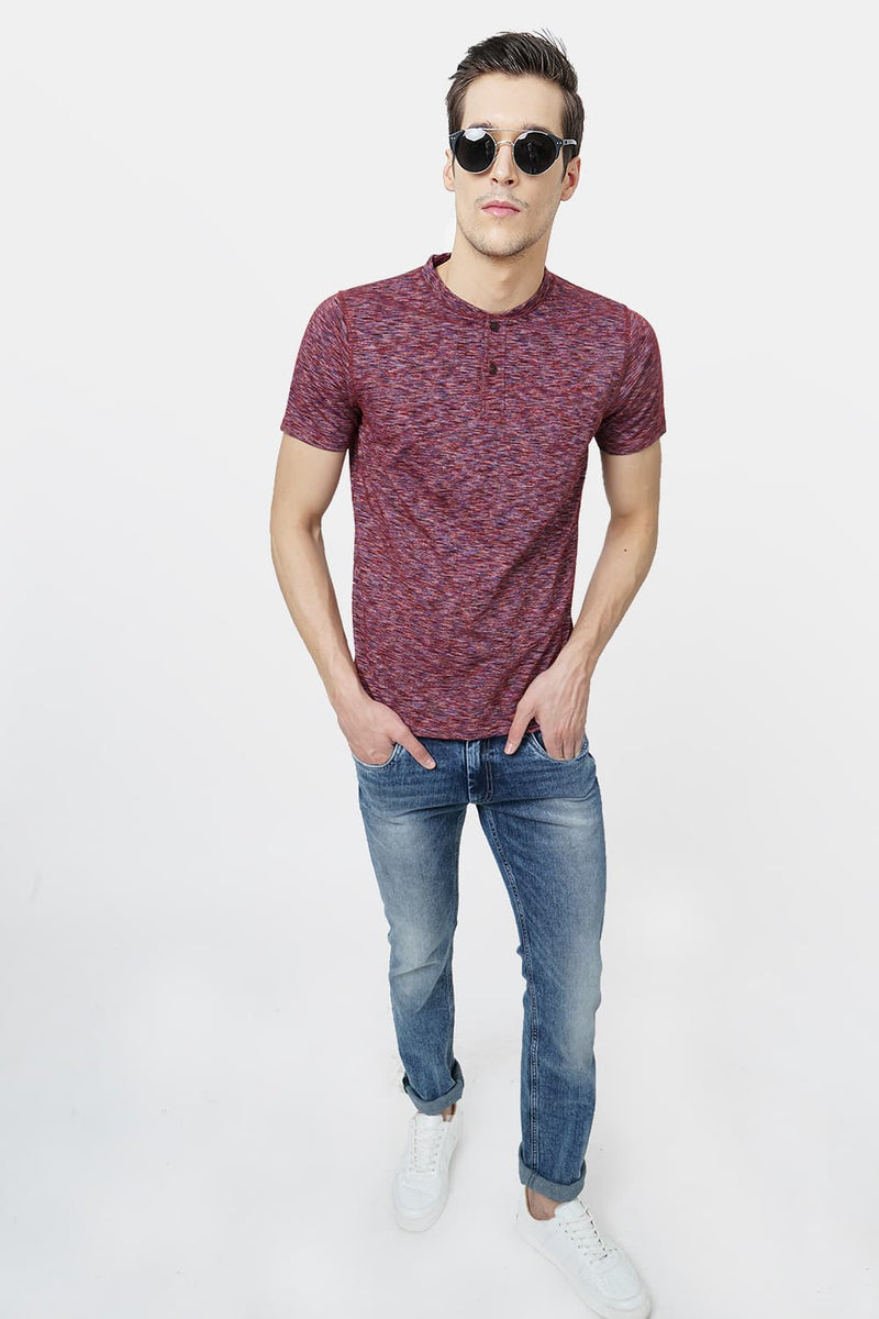 BASICS MUSCLE FIT HENLEY T.SHIRT