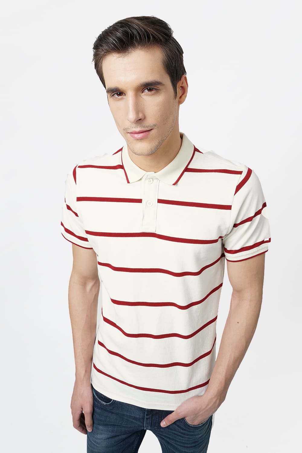 BASICS MUSCLE FIT POLO STRIPES T.SHIRT