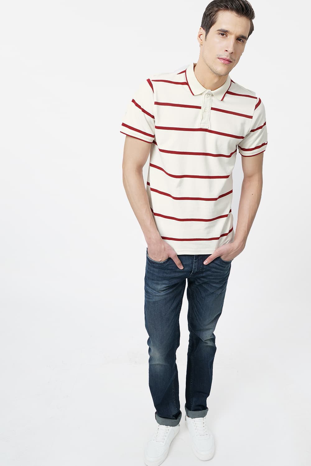 BASICS MUSCLE FIT POLO STRIPES T.SHIRT