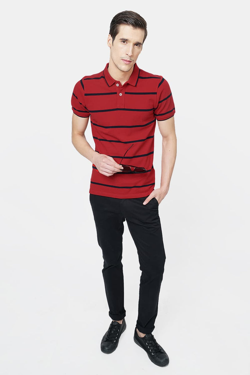 BASICS MUSCLE FIT POLO STRIPES T.SHIRT