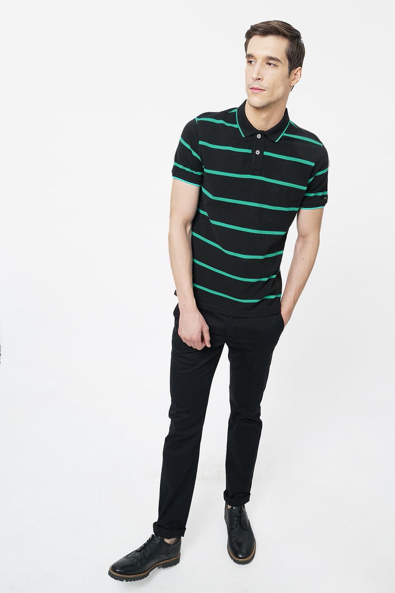 BASICS MUSCLE FIT POLO STRIPES T.SHIRT