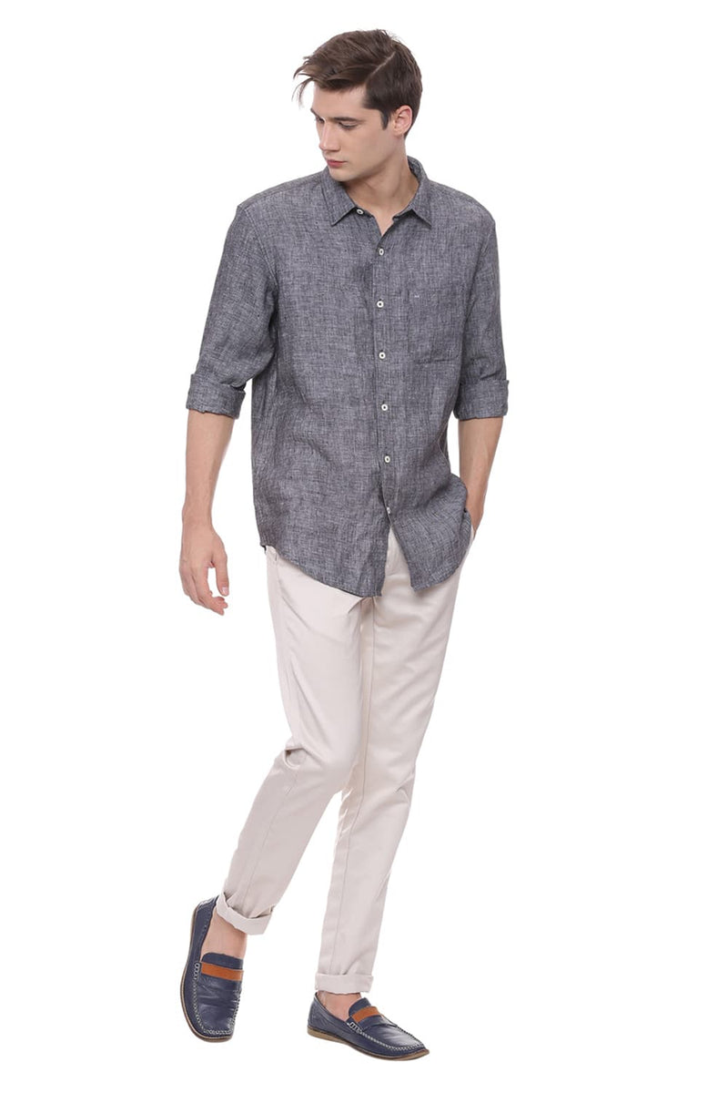 BASICS SLIM FIT LINEN CASUAL SHIRT