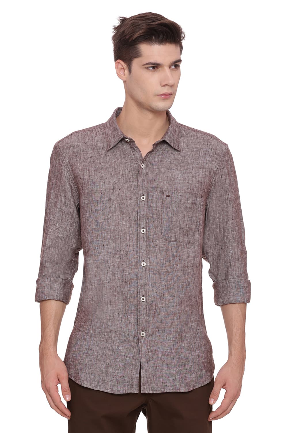 BASICS SLIM FIT LINEN CASUAL SHIRT