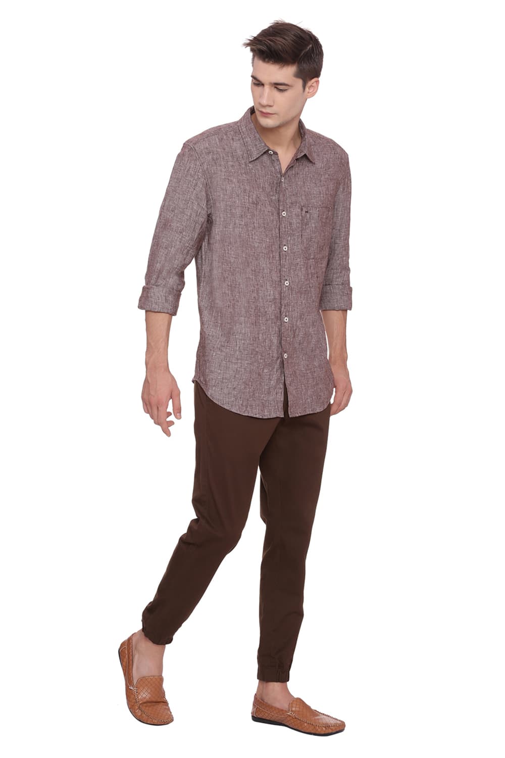 BASICS SLIM FIT LINEN CASUAL SHIRT