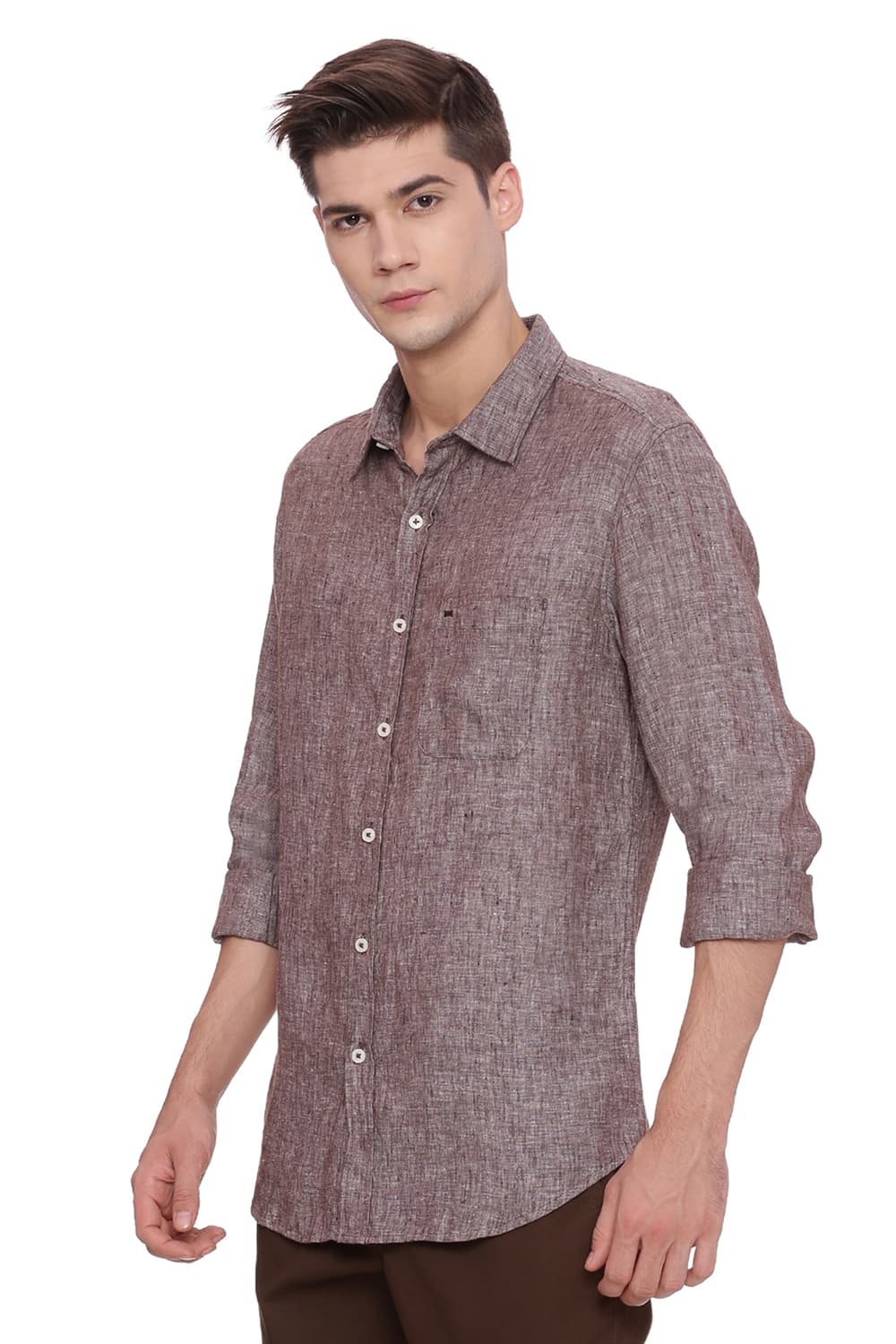 BASICS SLIM FIT LINEN CASUAL SHIRT