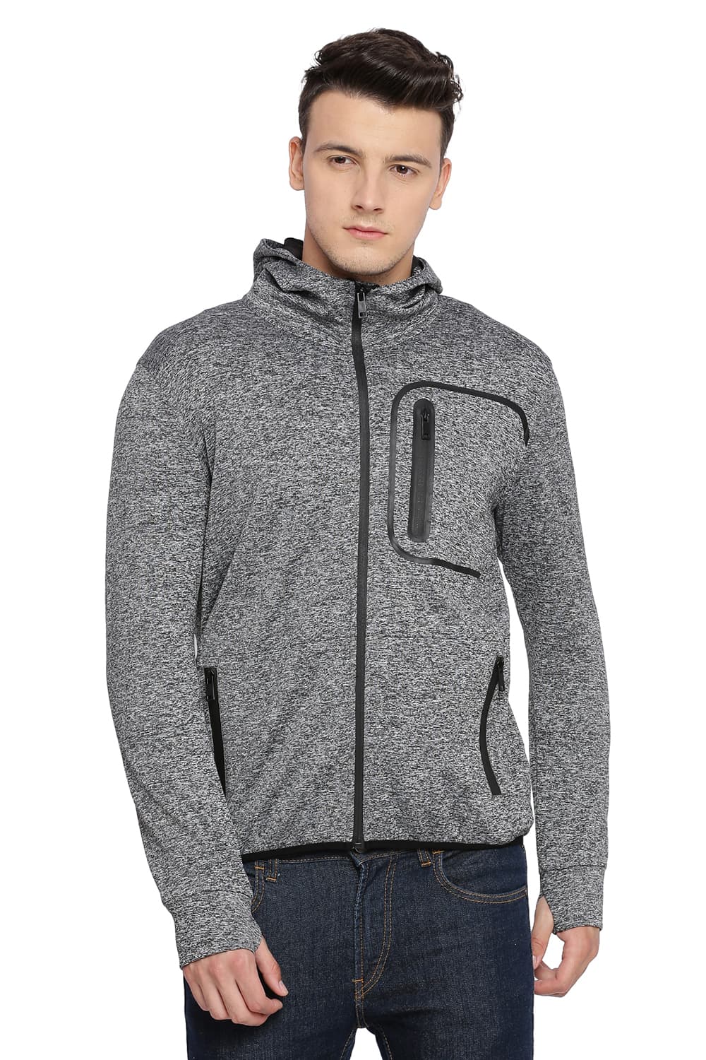 BASICS MUSCLE FIT HOODED KNIT JACKET