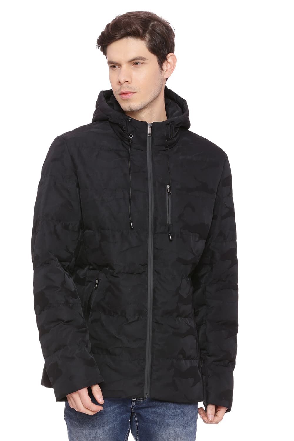 BASICS COMFORT FIT HOODED POLY FILL JACKET