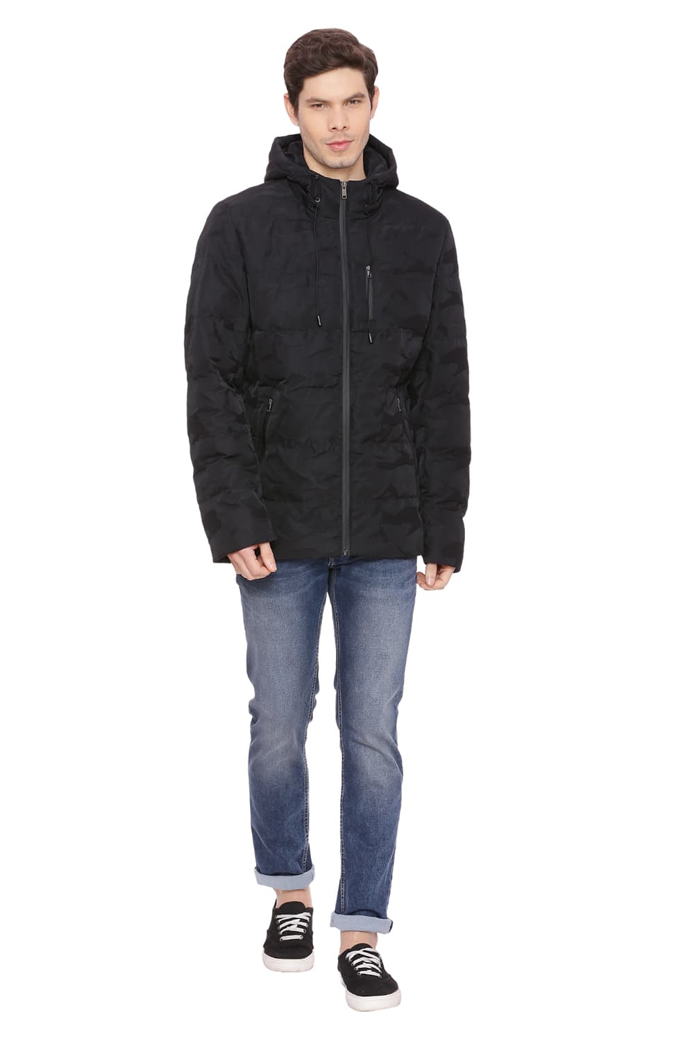 BASICS COMFORT FIT HOODED POLY FILL JACKET