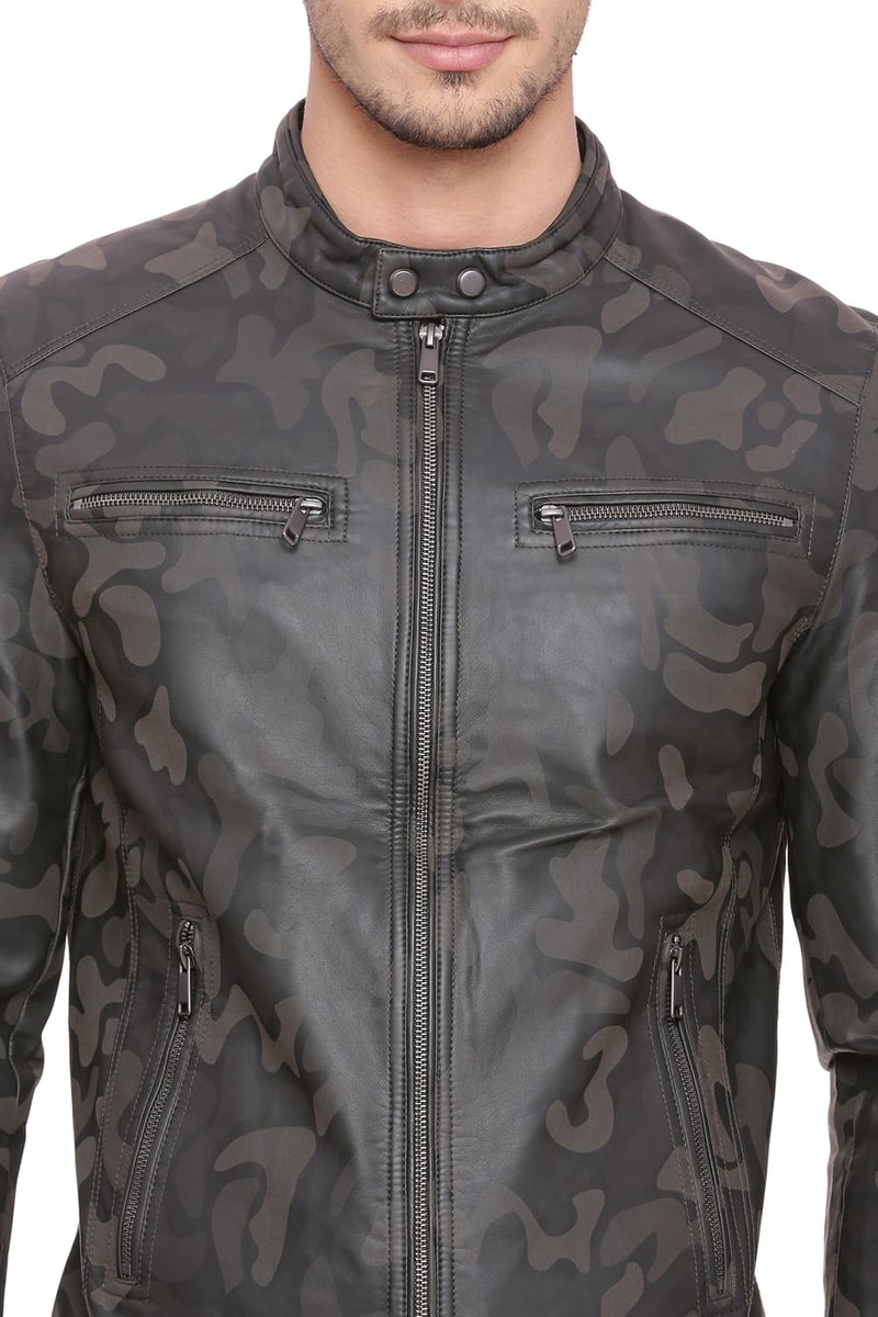 BASICS COMFORT FIT PRINTED FAUX LEATHER JACKET