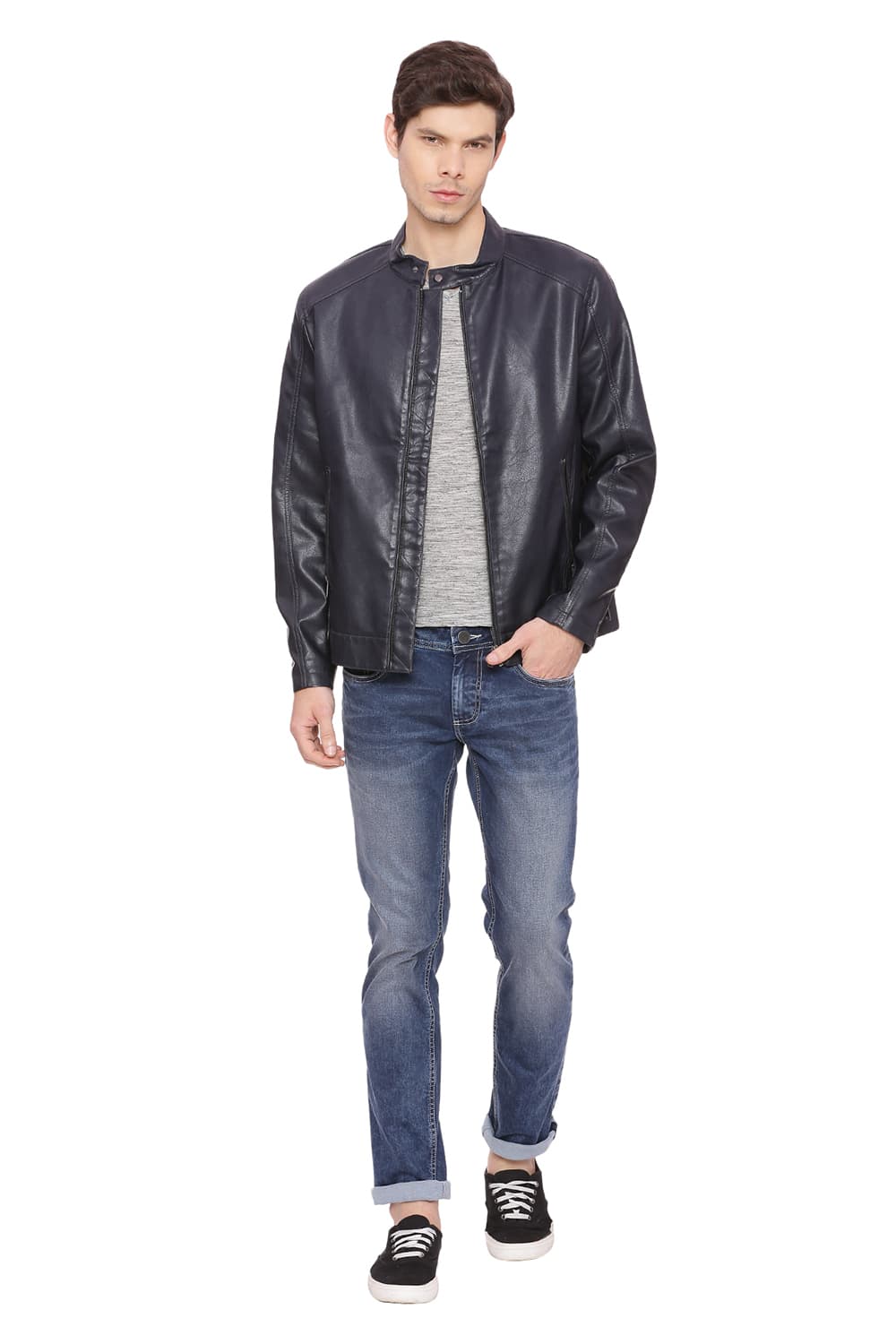 BASICS COMFORT FIT FAUX LEATHER JACKET