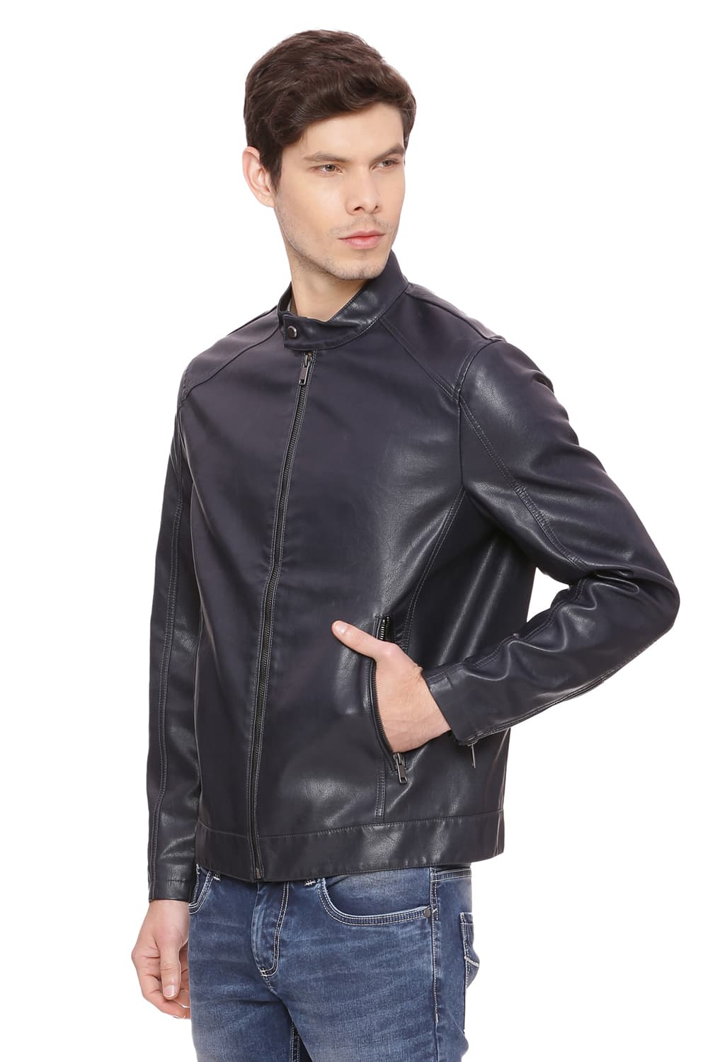 BASICS COMFORT FIT FAUX LEATHER JACKET