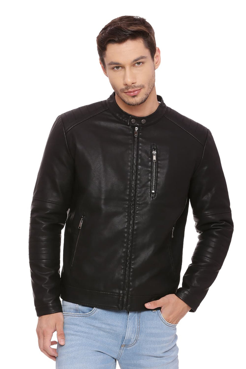 BASICS COMFORT FIT FAUX LEATHER JACKET