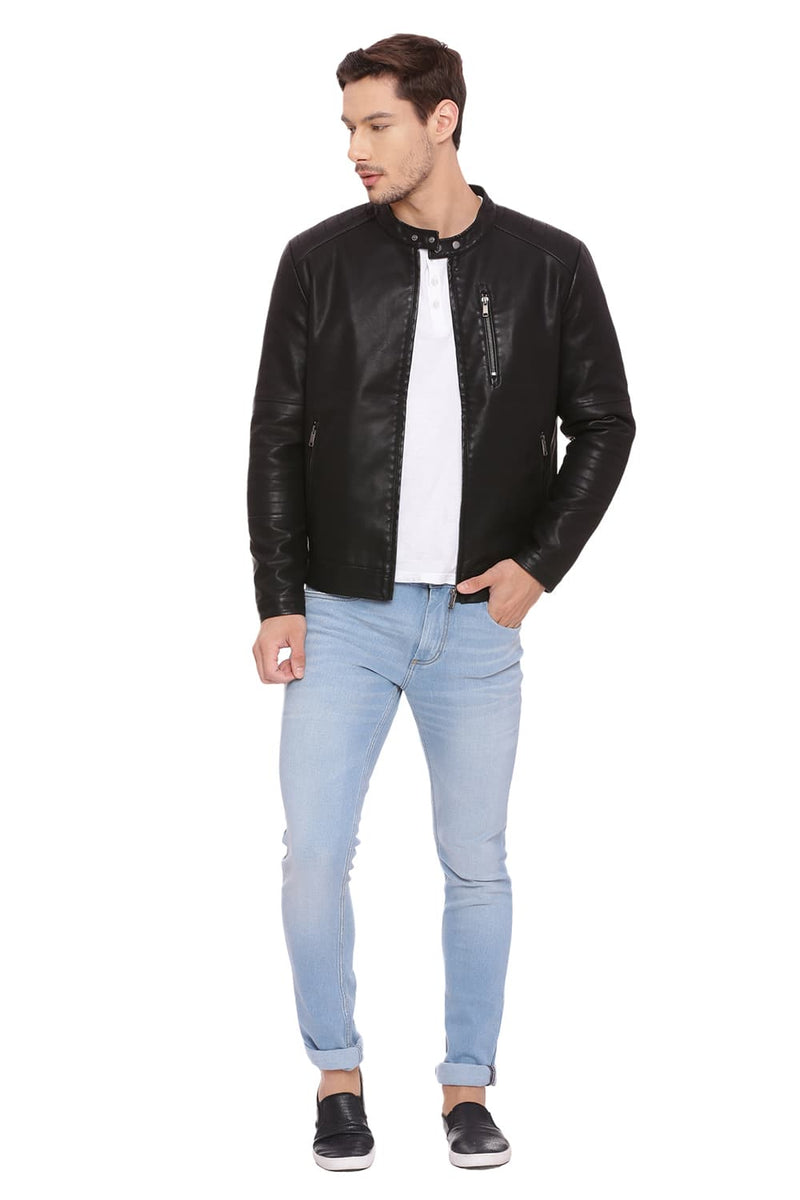 BASICS COMFORT FIT FAUX LEATHER JACKET