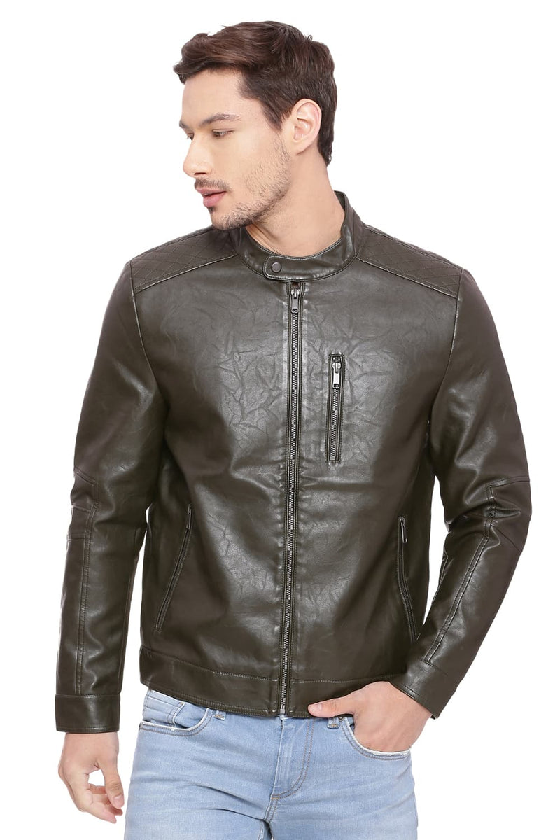 BASICS COMFORT FIT FAUX LEATHER JACKET