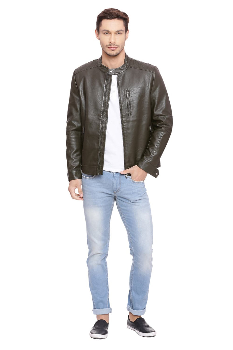 BASICS COMFORT FIT FAUX LEATHER JACKET