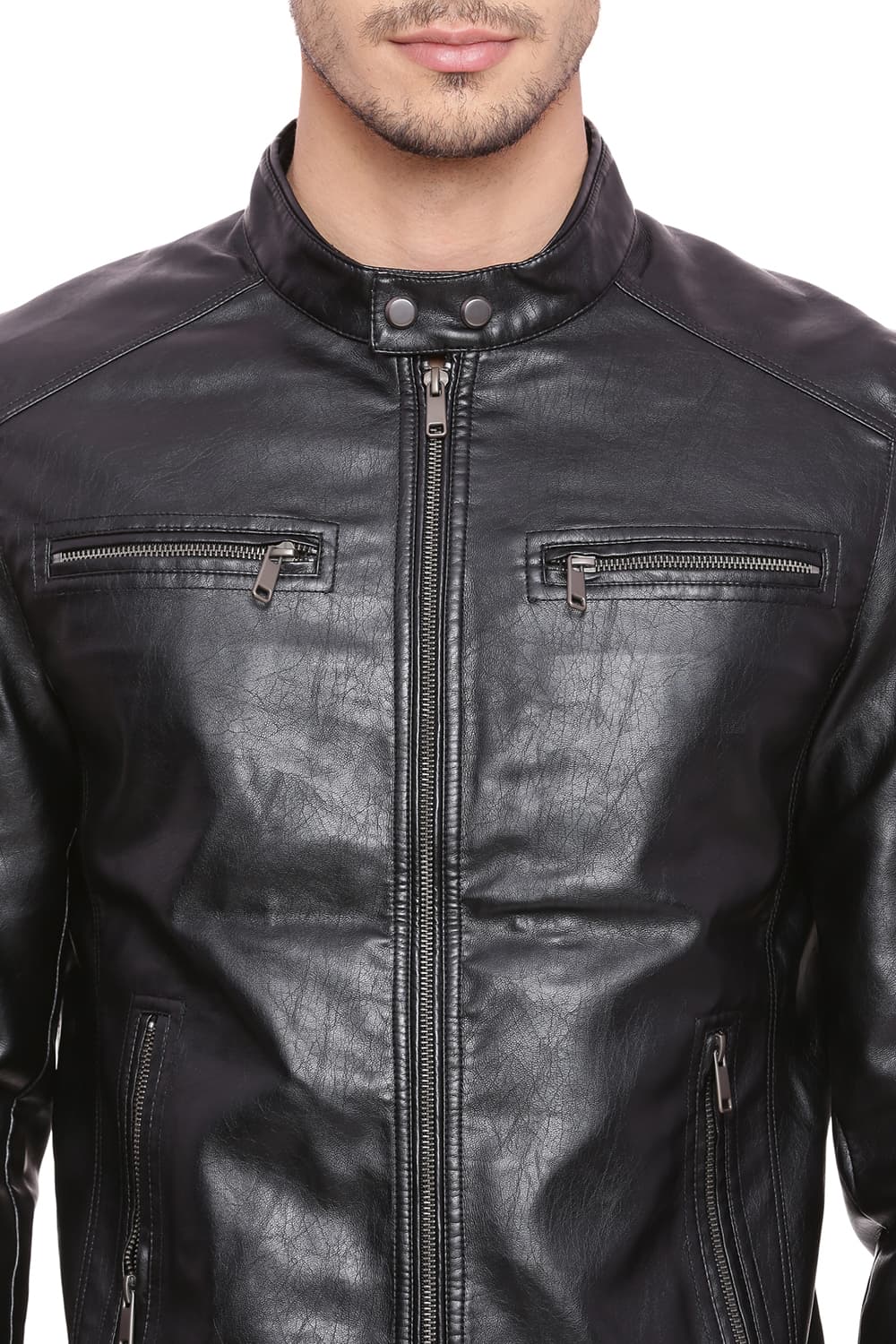 BASICS COMFORT FIT FAUX LEATHER JACKET