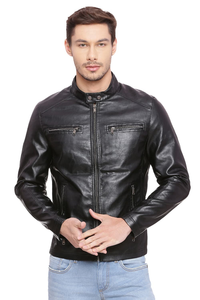 BASICS COMFORT FIT FAUX LEATHER JACKET