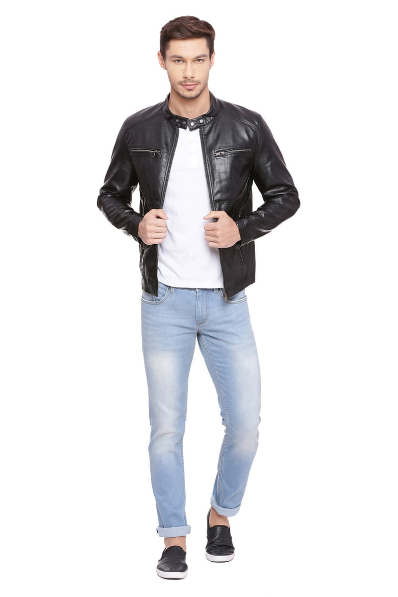 BASICS COMFORT FIT FAUX LEATHER JACKET