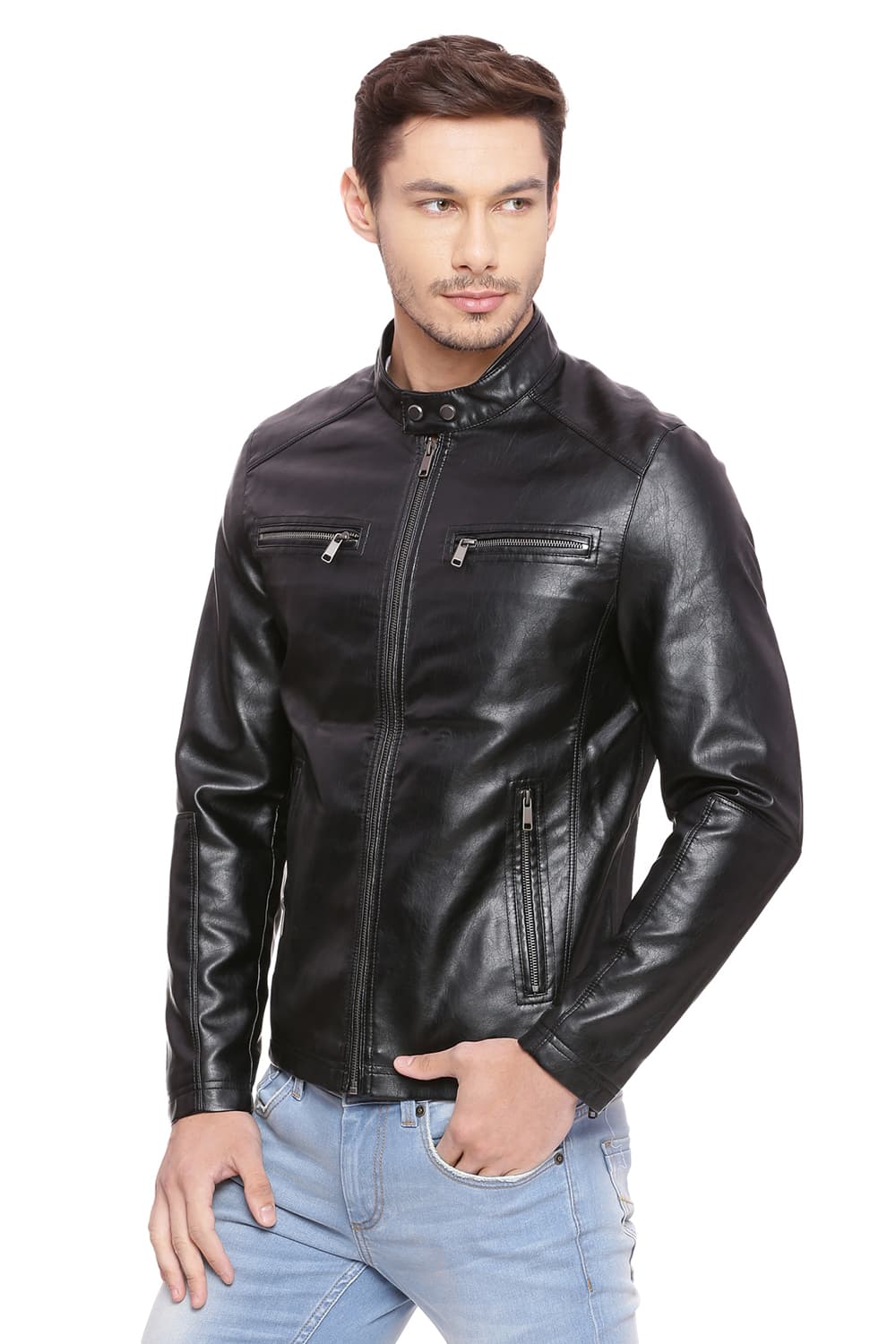 BASICS COMFORT FIT FAUX LEATHER JACKET