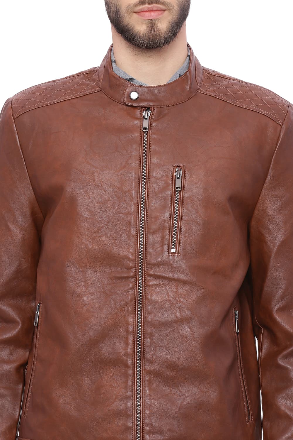 BASICS COMFORT FIT FAUX LEATHER JACKET