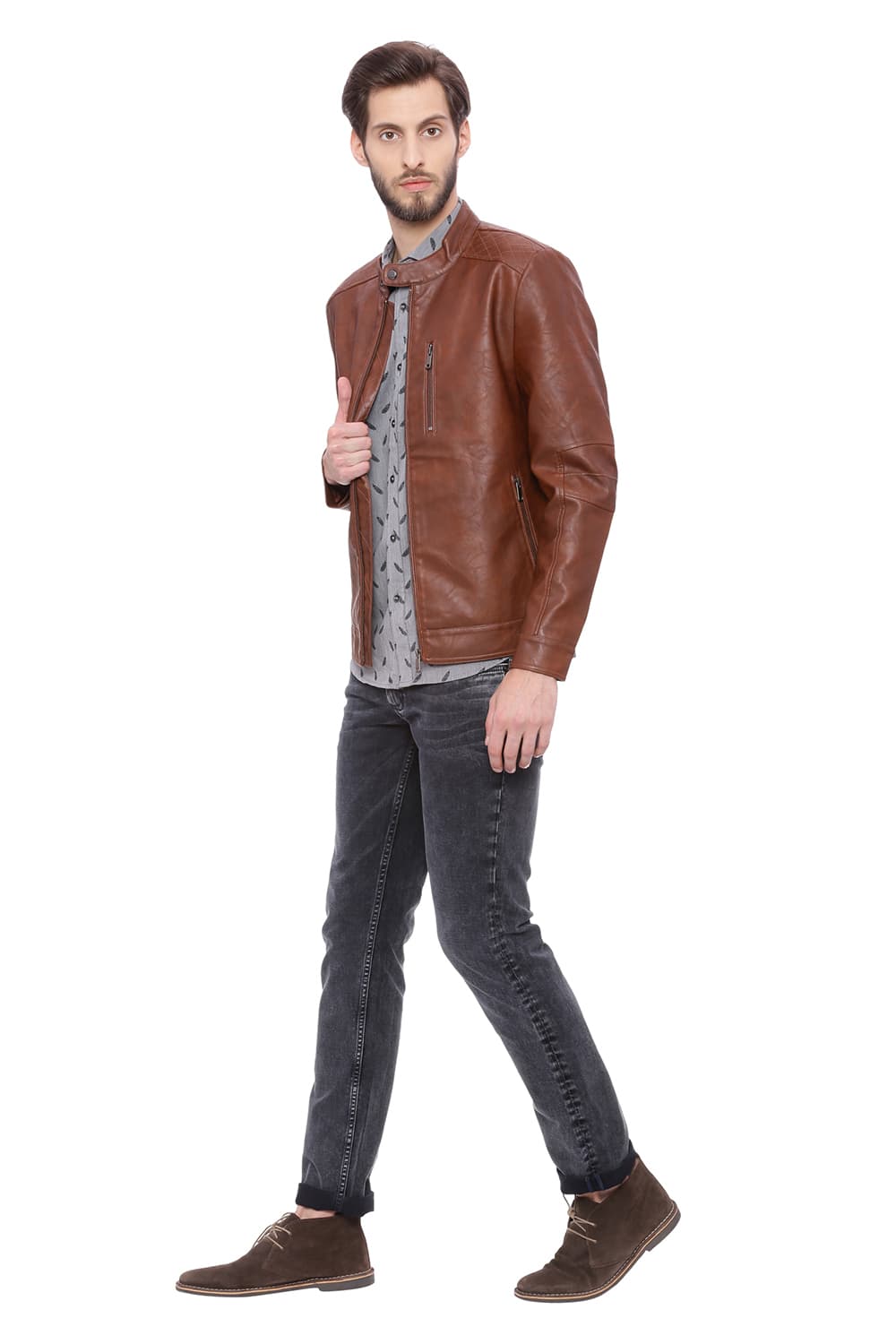 BASICS COMFORT FIT FAUX LEATHER JACKET