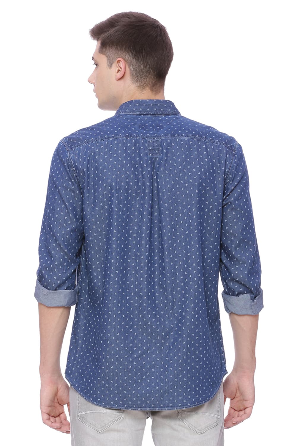 BASICS SLIM FIT PRINTED DENIM SHIRT