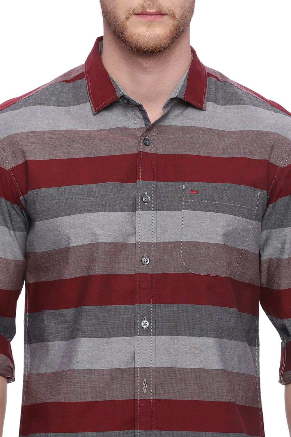 BASICS SLIM FIT WEFT STRIPES SHIRT