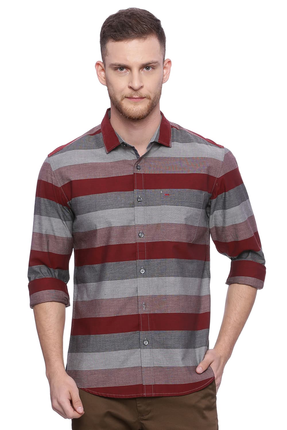 BASICS SLIM FIT WEFT STRIPES SHIRT