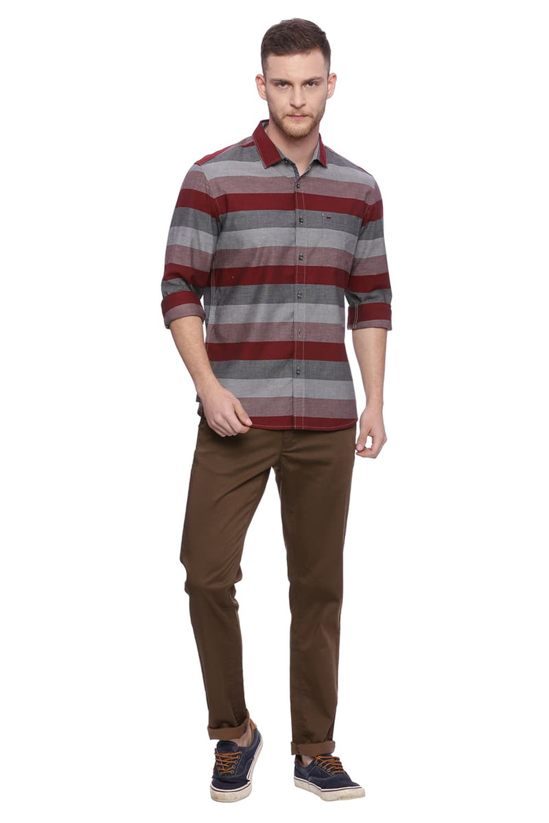 BASICS SLIM FIT WEFT STRIPES SHIRT