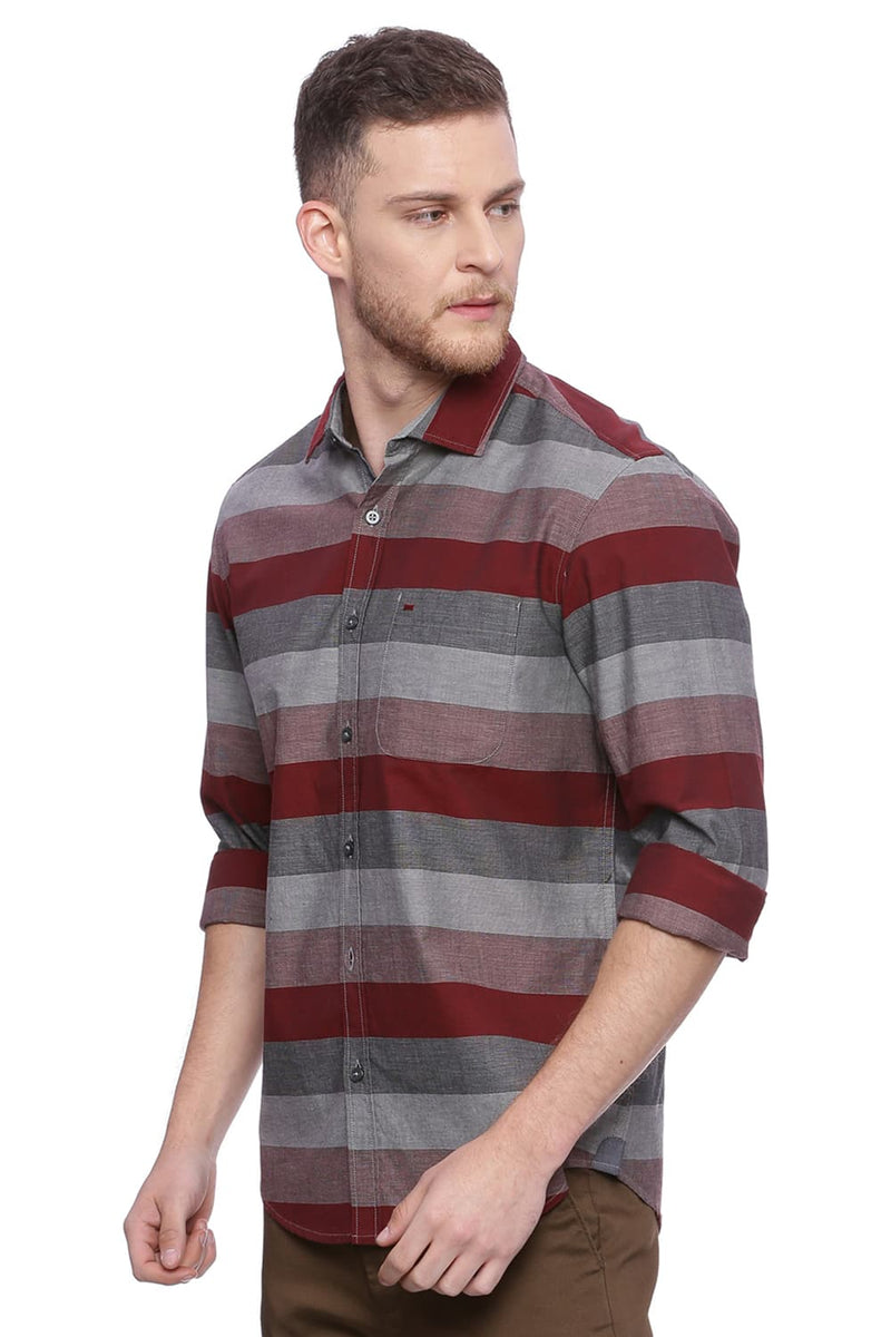 BASICS SLIM FIT WEFT STRIPES SHIRT