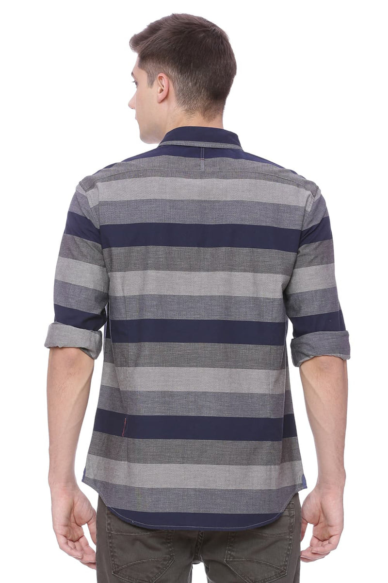 BASICS SLIM FIT WEFT STRIPES SHIRT