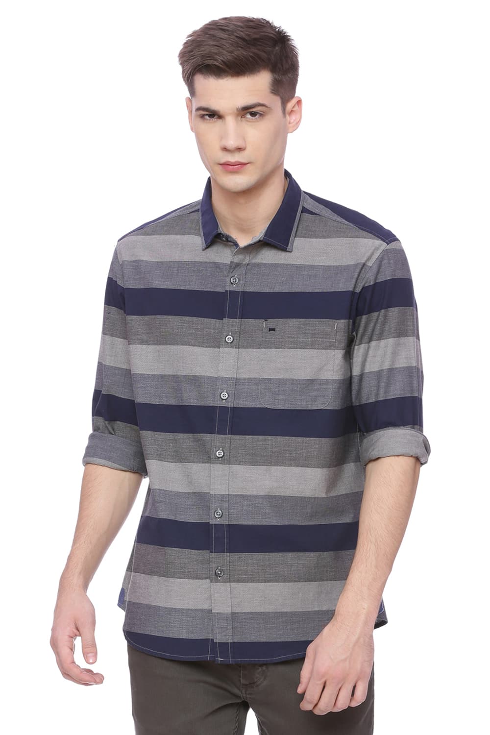 BASICS SLIM FIT WEFT STRIPES SHIRT