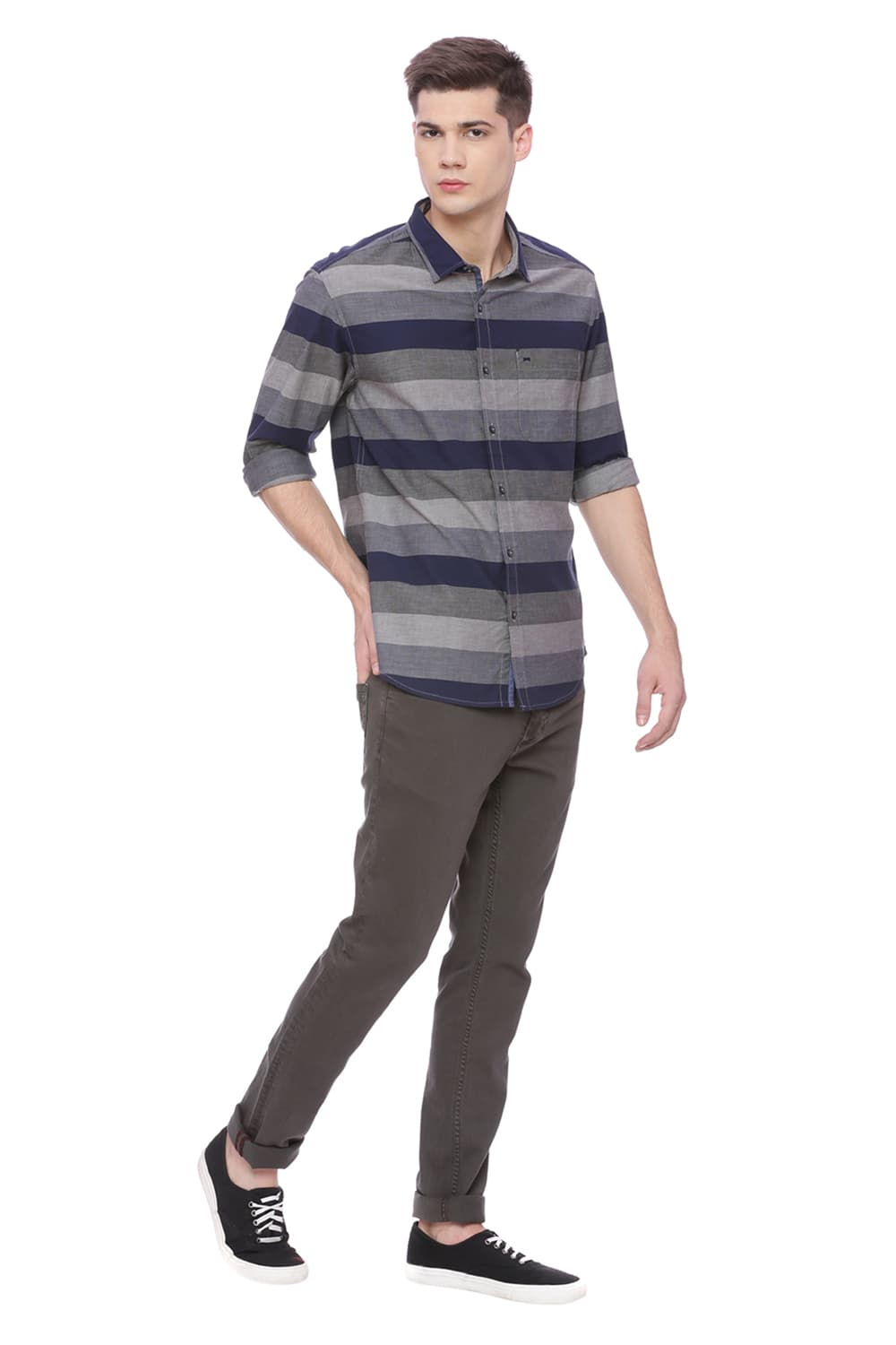 BASICS SLIM FIT WEFT STRIPES SHIRT