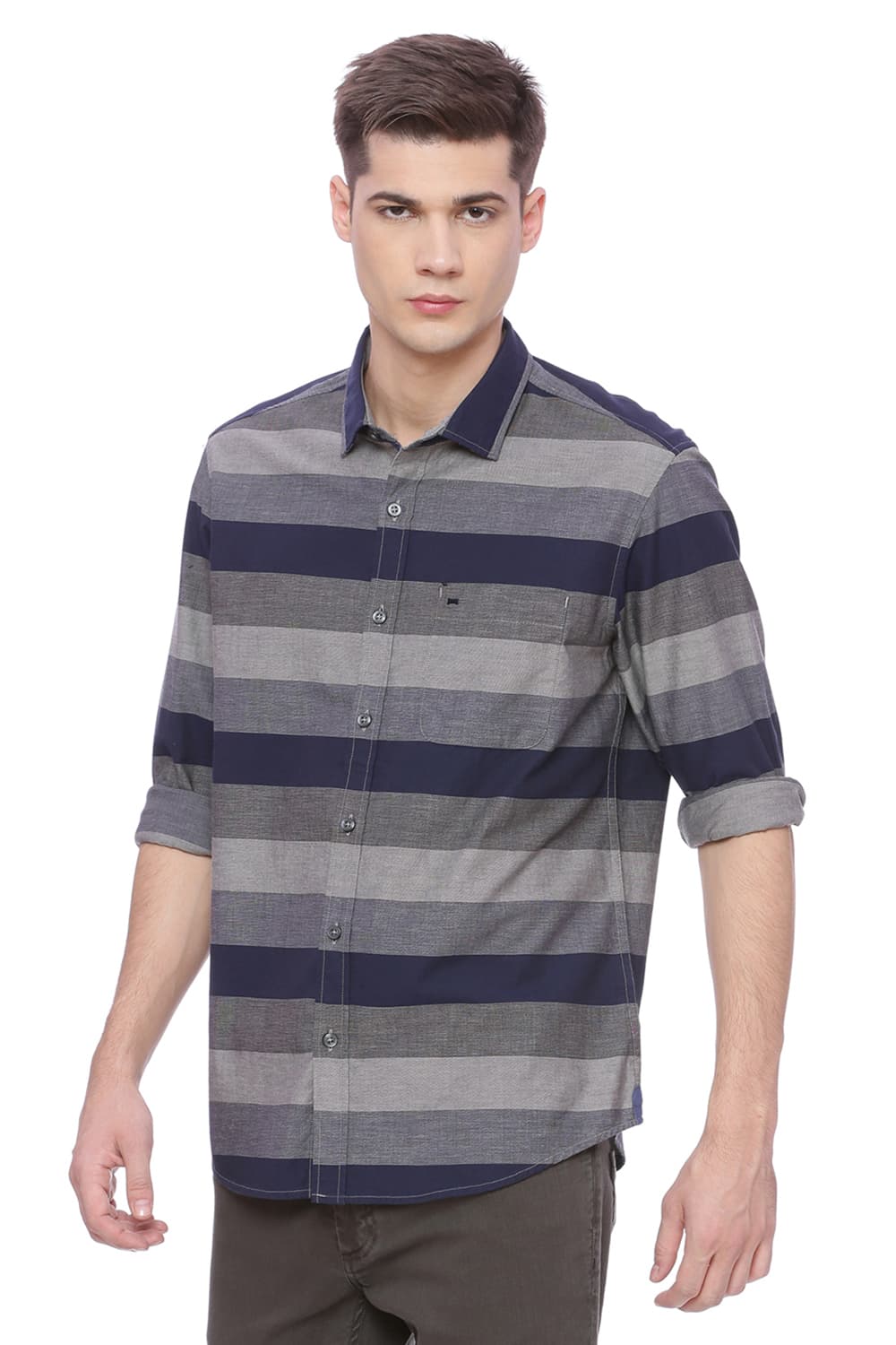 BASICS SLIM FIT WEFT STRIPES SHIRT