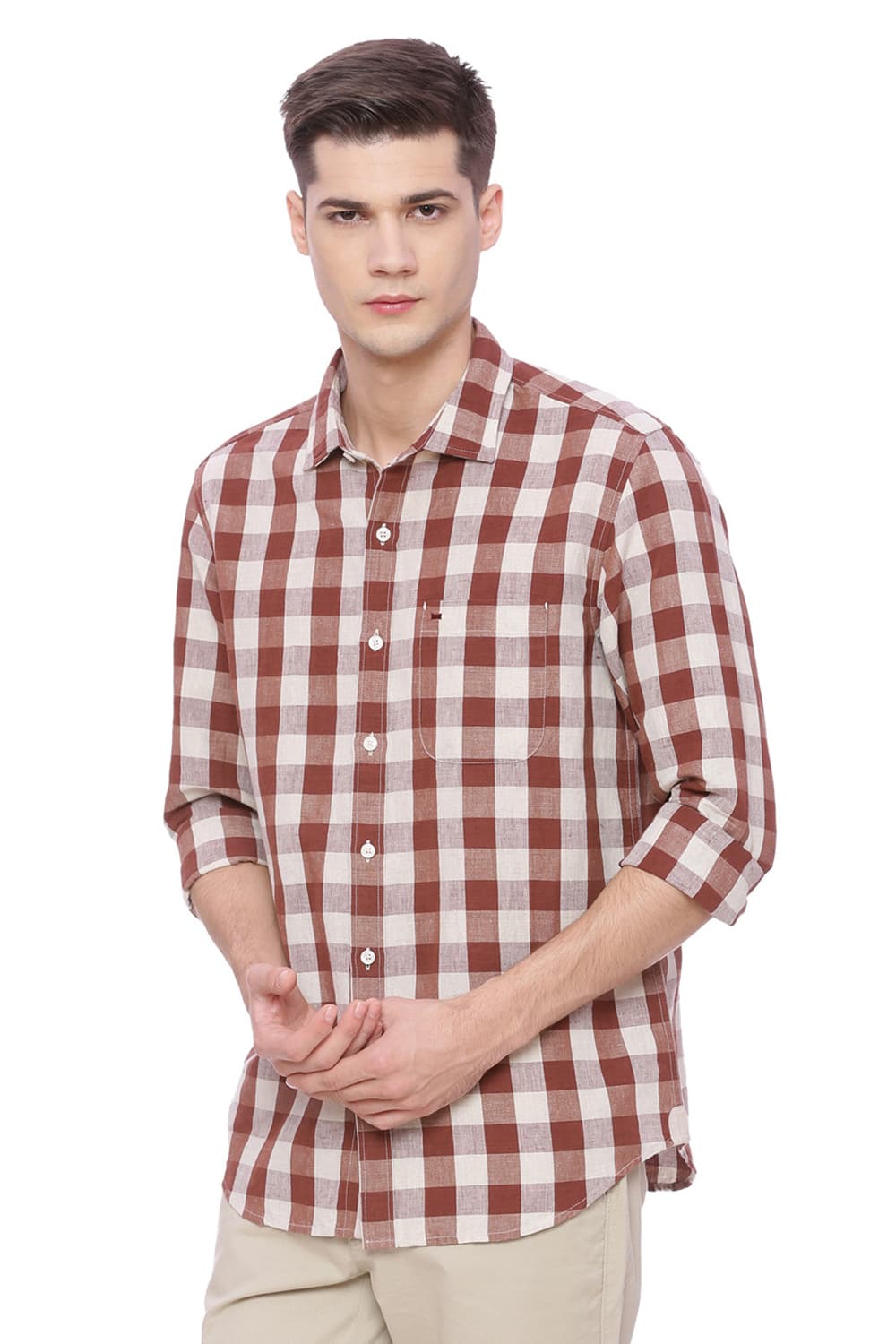 BASICS SLIM FIT CHECKS SHIRT