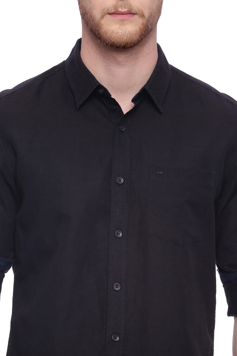 BASICS SLIM FIT COTTON LINEN SHIRT