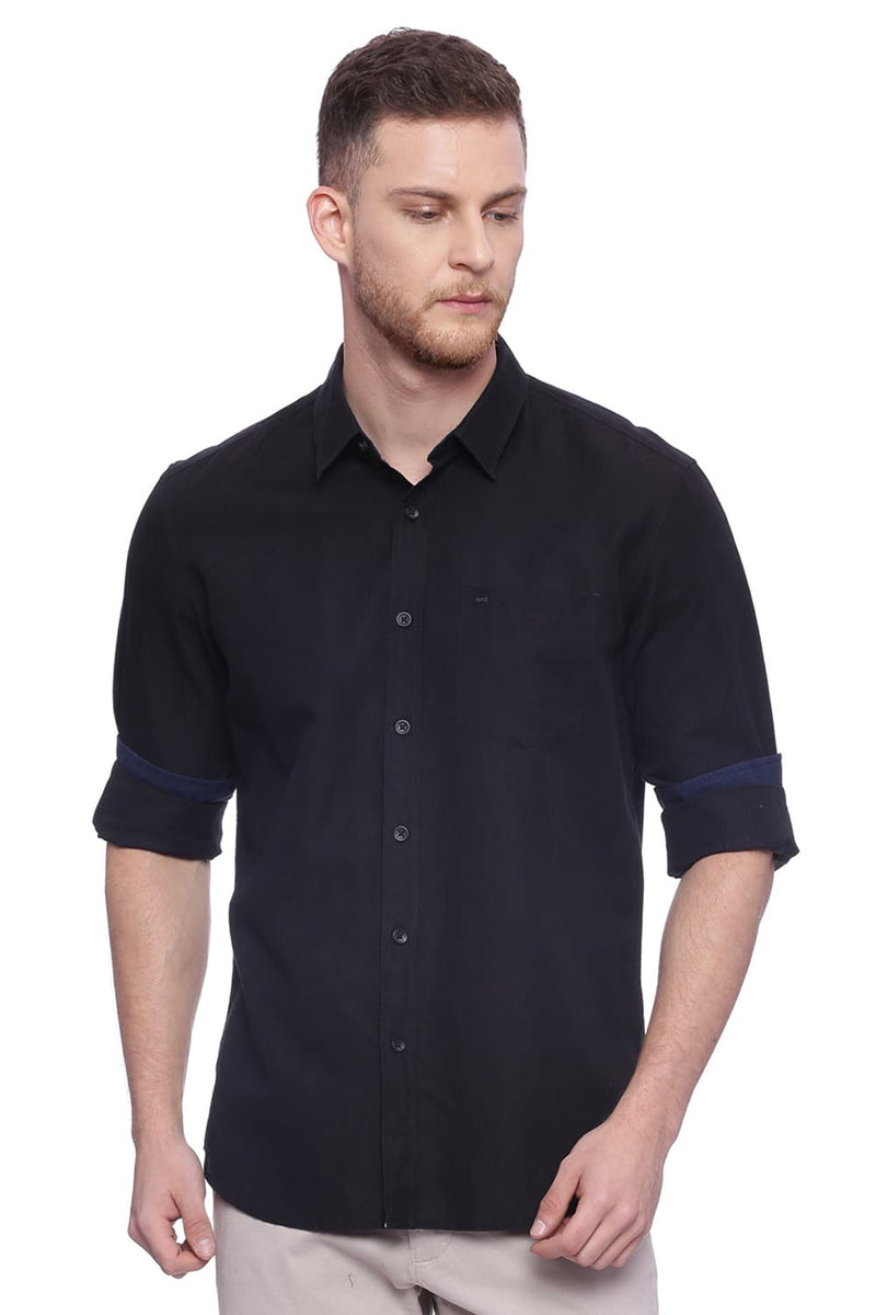 BASICS SLIM FIT COTTON LINEN SHIRT